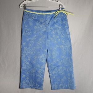 Talbots Stretch Blue/Lime Pineapple/Floral Detail Capris Women's Size 8 Petite